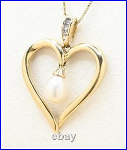 18 14K Solid Yellow Gold 3.3g Open Heart Pearl Pendant Box Chain Necklace Set 18 14K Solid Yellow Gold 3.3g Open Heart Pearl Pendant Box Chain Necklace Set