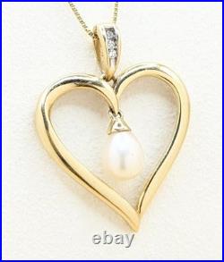 18 14K Solid Yellow Gold 3.3g Open Heart Pearl Pendant Box Chain Necklace Set 18 14K Solid Yellow Gold 3.3g Open Heart Pearl Pendant Box Chain Necklace Set