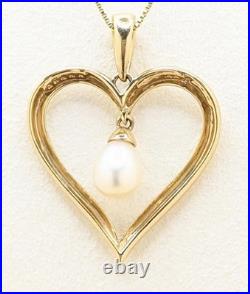 18 14K Solid Yellow Gold 3.3g Open Heart Pearl Pendant Box Chain Necklace Set 18 14K Solid Yellow Gold 3.3g Open Heart Pearl Pendant Box Chain Necklace Set