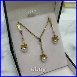 18 9ct Gold Prince of Wales Chain Pearl earrings Pendant set weight 5.56 Grams