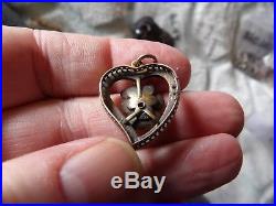 18 Carat Gold Seed Pearl Set Witches Heart Pendant With Carved Pansy Opal St-99