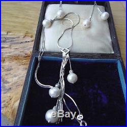 18 Ct White Gold Pearl Set Earrings/chain/pendant Heavy 18 G