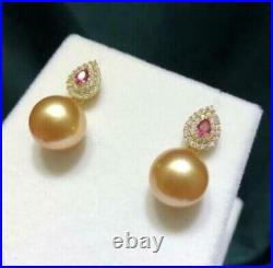 18' Fashion AAA+ 10-11mm natural Gold South Sea Round pearl necklace Earring set