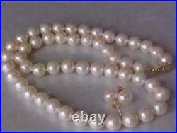 18 inch AAA 9-10mm natural Akoya white pearl necklace set with 14K gold buckle