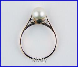 18 kt Rose Gold 7.5 mm Cultured Pearl Ring Cathedral Setting Size 8 3/4 A7900