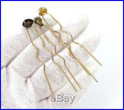 1800s Natural Seed Pearls Onyx & Crystal Decorated 14K Gold Set of 8 Hair Pins