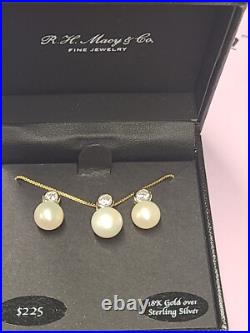 18K Gold/Sterling Silver Cultured Pearl Necklace & Earring Set 18K Gold/Sterling Silver Cultured Pearl Necklace & Earring Set