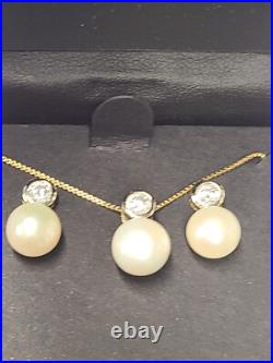 18K Gold/Sterling Silver Cultured Pearl Necklace & Earring Set 18K Gold/Sterling Silver Cultured Pearl Necklace & Earring Set