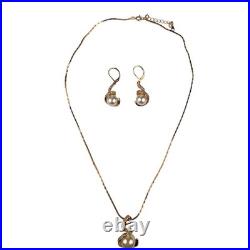 18K RGP Gold Filled Women Gold Tone Faux Pearl Necklace & Earrings Jewelry Set