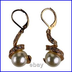 18K RGP Gold Filled Women Gold Tone Faux Pearl Necklace & Earrings Jewelry Set