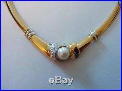 18K Solid Gold Pearl and Diamond Jewelry Set, 56 Grams Total Weight