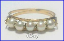 18K Solid Yellow Gold 5 Pearl Channel Set Ring Sz 7