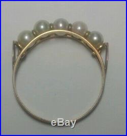 18K Solid Yellow Gold 5 Pearl Channel Set Ring Sz 7