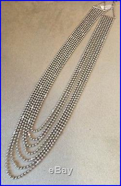 18K White Gold Bead Necklace withBezel Set Diamonds- 26 inch -7 Strand HM1547EI