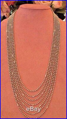 18K White Gold Bead Necklace withBezel Set Diamonds- 26 inch -7 Strand HM1547EI