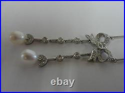 18K White Gold Fancy Diamonds and Pearl Bow Tassel Necklace and Earring Set 20