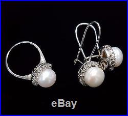 18K White Gold Sea Pearl Earrings & Ring Set