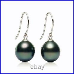 18K White Gold Set Flawless Teardrop Green Tahitian Pearl Earrings and Pendant