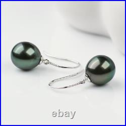 18K White Gold Set Flawless Teardrop Green Tahitian Pearl Earrings and Pendant