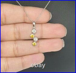 18K White Gold Yellow Sapphire & Diamonds Set Of Tear Drop Pendant & Earrings