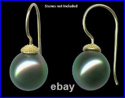 18K Yellow Gold Handmade Granulated Pearl Cup Ear Wires withPost 6-8mm Pearl 2 pcs