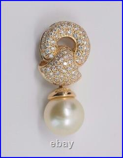 18K Yellow Gold Pearl Drop with Pave Set Diamond Pendant