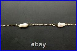 18K Yellow Gold Pearl Set (Necklace and Bracelet) 4.7 gm