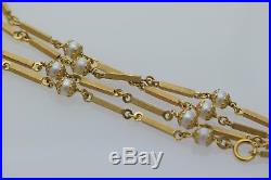 18K Yellow Gold Square Rod and Pearl Set Linked Necklace 22 Long