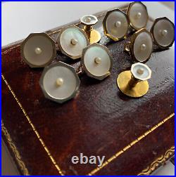 18ct & 9ct Mother of Pearl Yellow Gold & White Gold Dress Set Cufflinks Antique