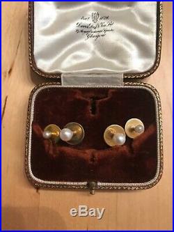 18ct Gold And Pearl Shirt Studs Group Set Of 4 In Original Box Ready To Wear