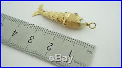 18ct Gold Articulated Fish Pendant or Charm set Rubies & Exquisite Pearl