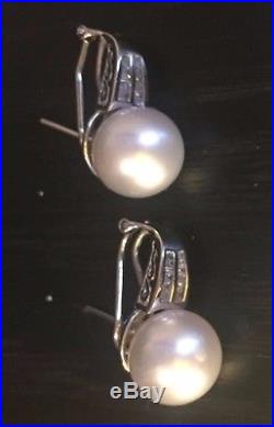 18ct Solid White Gold Pearl Diamond Earrings Set