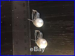 18ct Solid White Gold Pearl Diamond Earrings Set