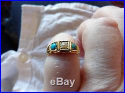 18ct Solid Yellow Gold Natural Turquoise & Pearl Set Genuine Victorian Ring K