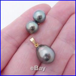 18ct gold black cultured pearl earrings & matching pendant