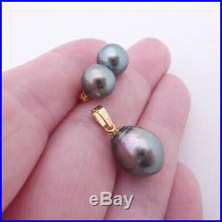 18ct gold black cultured pearl earrings & matching pendant