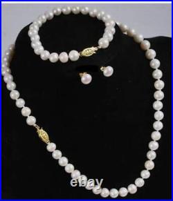 18in Akoya AAA 11-12mm white pearl earring bracelet necklace set 14k buckle 18in Akoya AAA 11-12mm white pearl earring bracelet necklace set 14k buckle