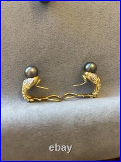 18k Gold Black Pearl Earrings With Matching Black Pearl Pendant With Diamonds