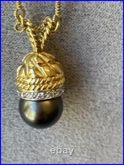 18k Gold Black Pearl Earrings With Matching Black Pearl Pendant With Diamonds