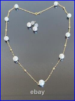 18k Gold Freshwater Pearls Earrings Pendant Necklace Set