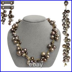 18k Gold Multi Color Tahitian Pearl & Briolette Necklace Bracelet Earrings Set