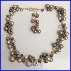 18k Gold Multi Color Tahitian Pearl & Briolette Necklace Bracelet Earrings Set