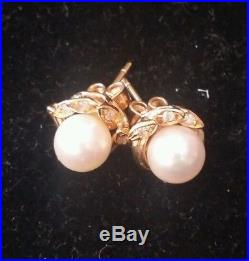 18k Gold Pearl Ring, Pendant, Earring set with diamonds