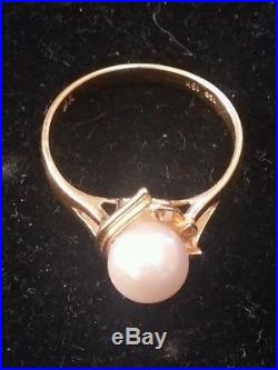 18k Gold Pearl Ring, Pendant, Earring set with diamonds