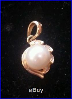 18k Gold Pearl Ring, Pendant, Earring set with diamonds