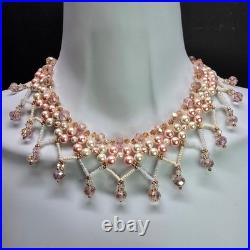 18k Gold Plated Jester Inspired Pink/Cream Pearl Necklace Earring Bracelet Set