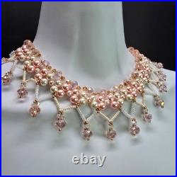 18k Gold Plated Jester Inspired Pink/Cream Pearl Necklace Earring Bracelet Set