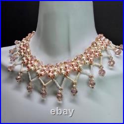 18k Gold Plated Jester Inspired Pink/Cream Pearl Necklace Earring Bracelet Set