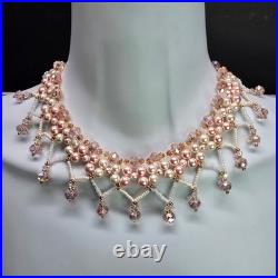 18k Gold Plated Jester Inspired Pink/Cream Pearl Necklace Earring Bracelet Set