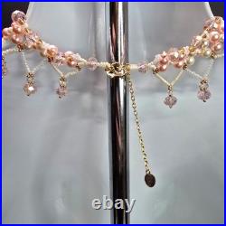 18k Gold Plated Jester Inspired Pink/Cream Pearl Necklace Earring Bracelet Set